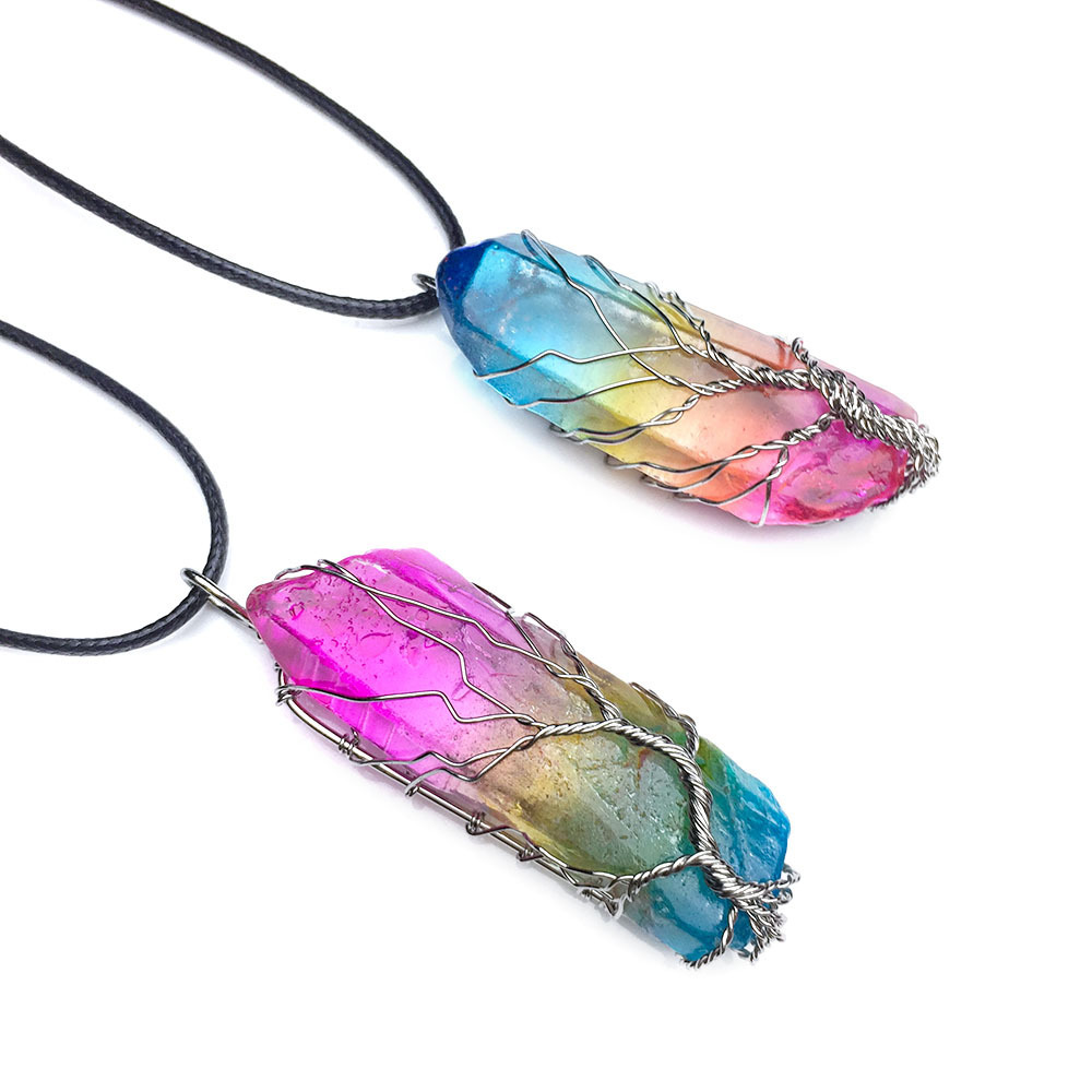Pendentif arbre de vie en pierre brute colorée galvanisée – Image 10