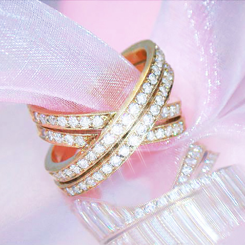 Bague de luxe en cuivre et zircons incrustés à double rangée pour femme – Image 5