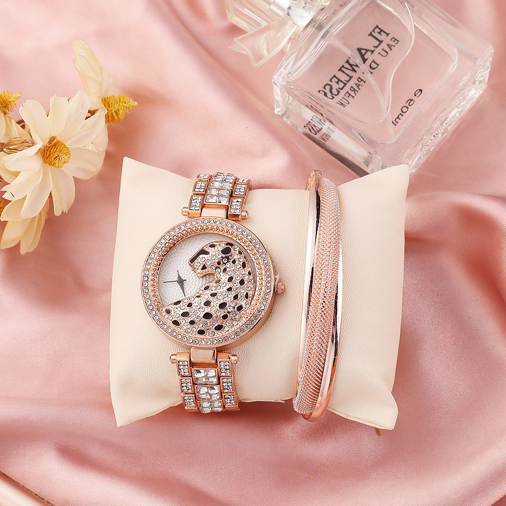 Montre Quartz Strass Motif Léopard avec Diamants – Image 2