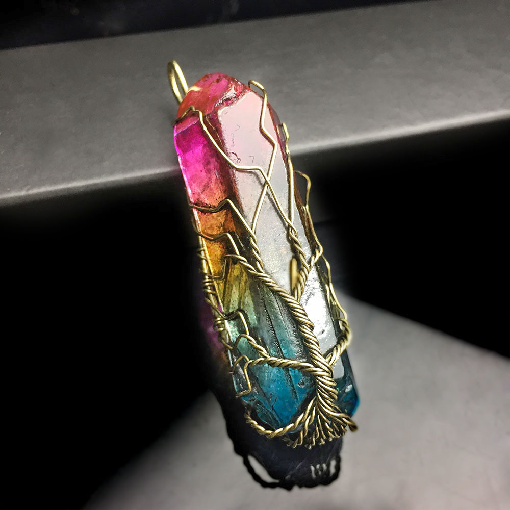 Pendentif arbre de vie en pierre brute colorée galvanisée – Image 5