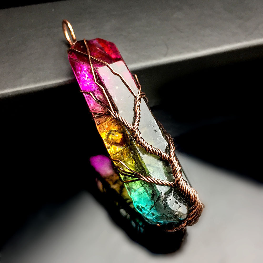 Pendentif arbre de vie en pierre brute colorée galvanisée – Image 6