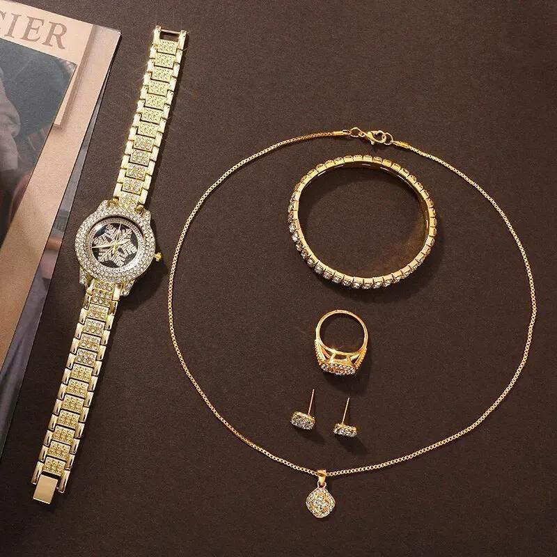 Ensemble de bijoux de luxe en strass, cinq pièces, motif flocon de neige – Image 3