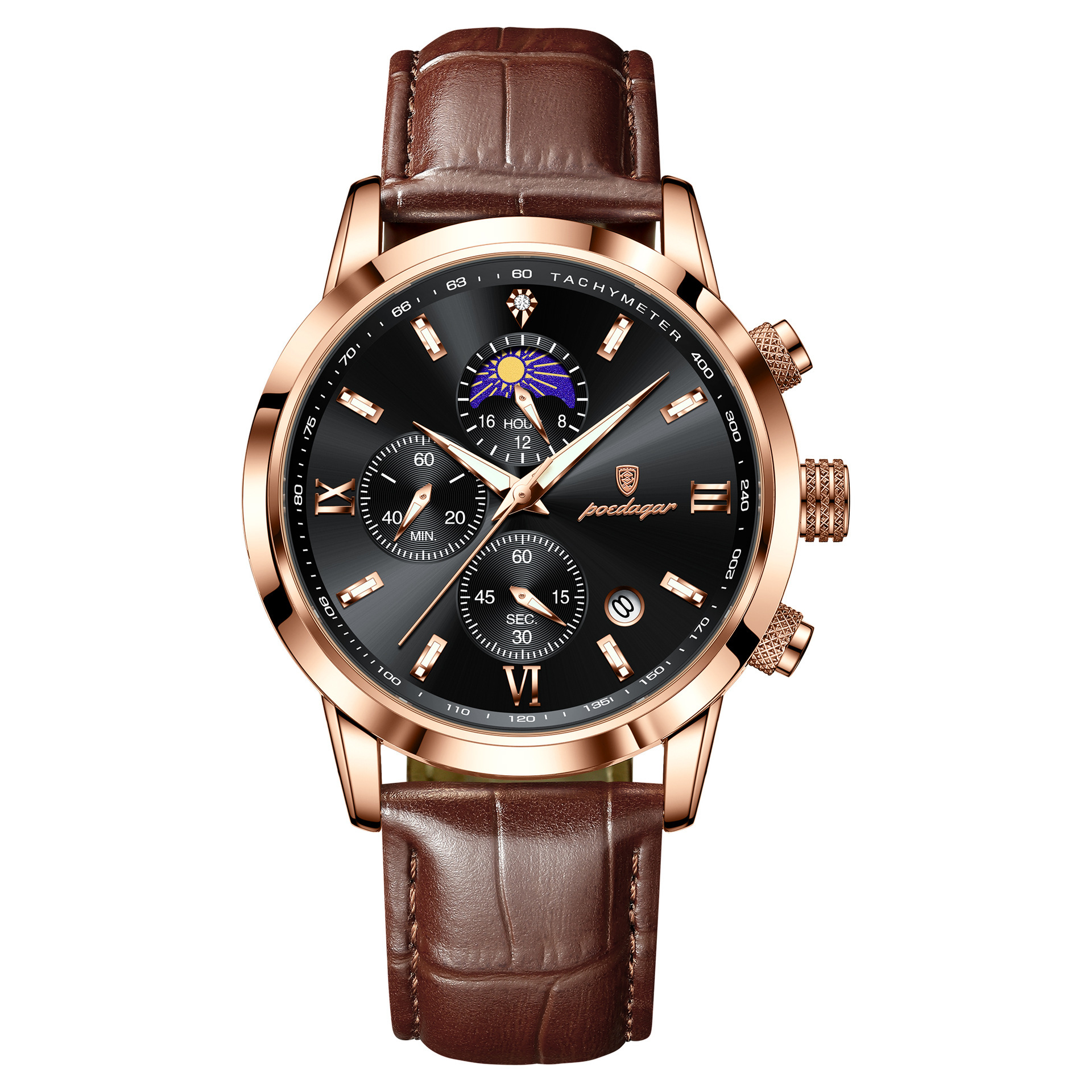Montre multifonction pour homme avec chronométrage sportif et phases de lune – Image 3